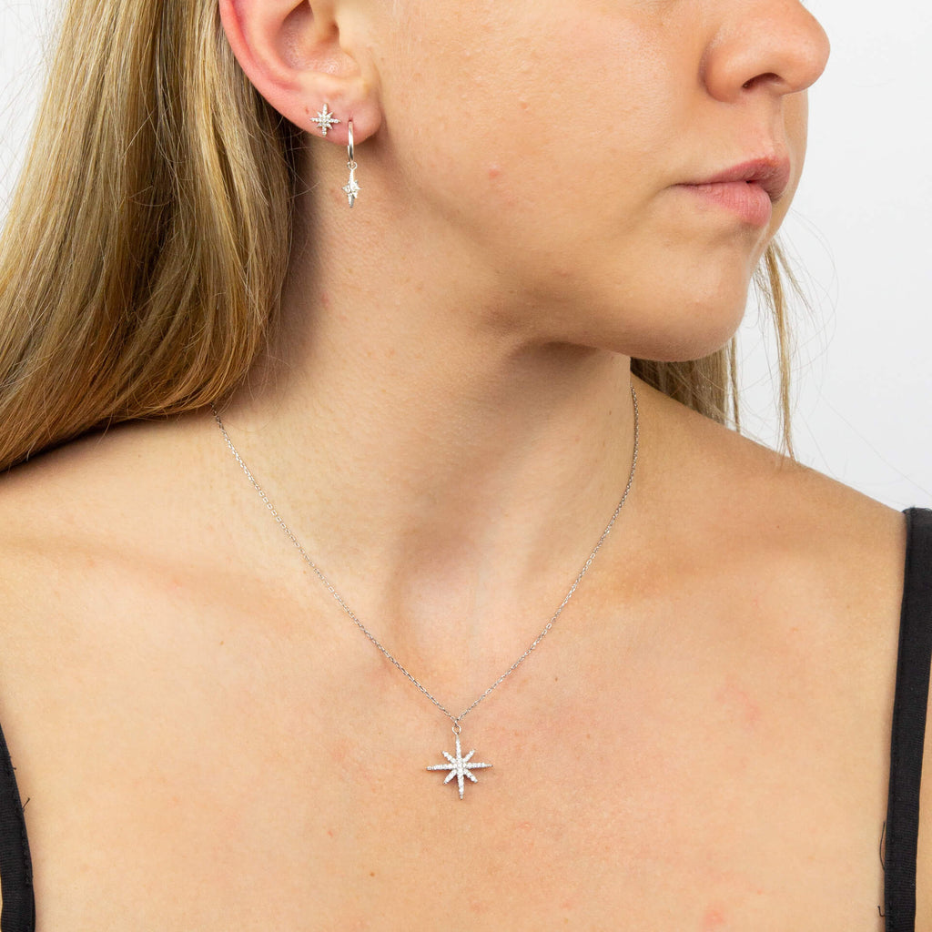 Gecko Jewellery Starburst Necklace – Sterling Silver Cubic Zirconia