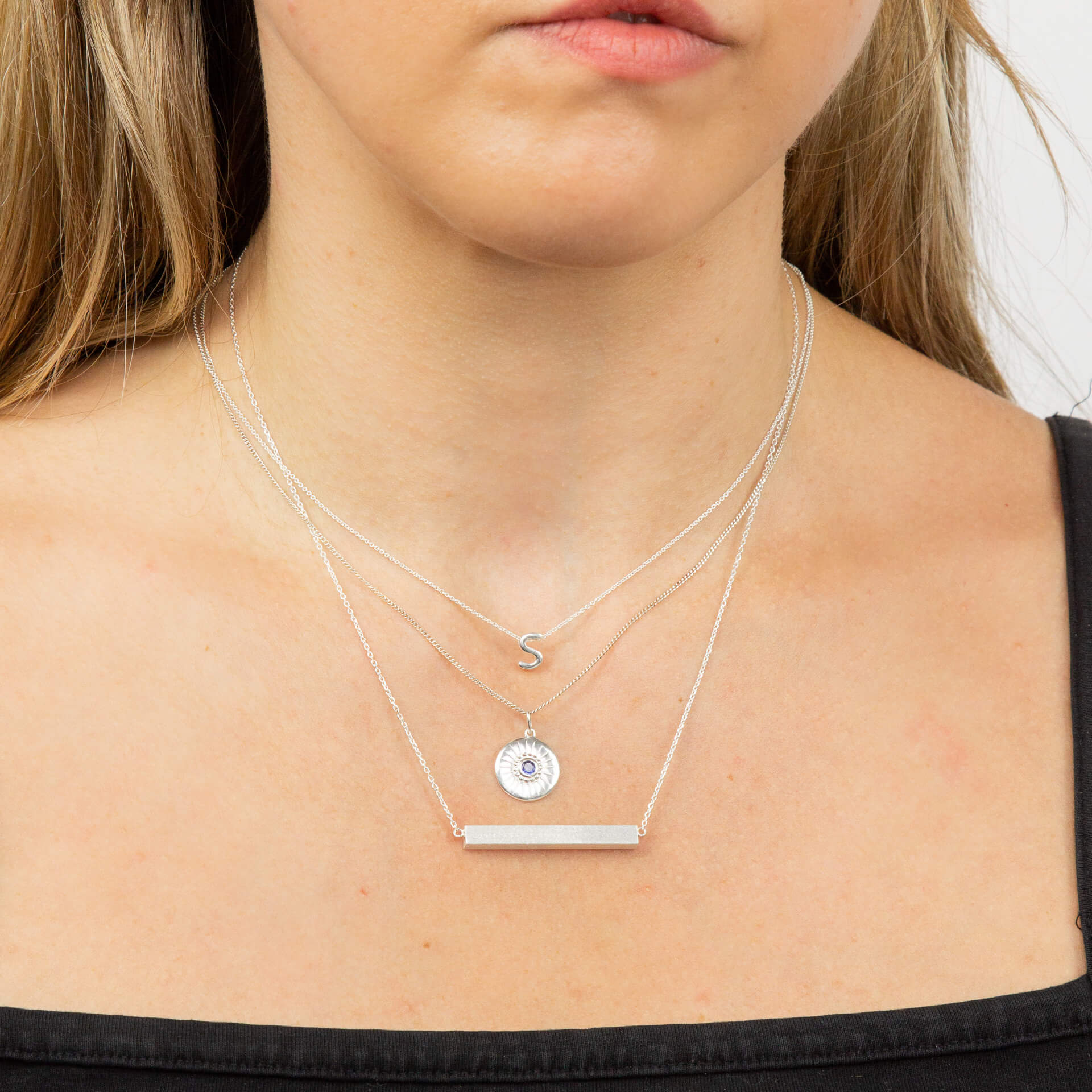 Gecko Jewellery Sterling Silver Diamond Cut Disc Pendant with Stone