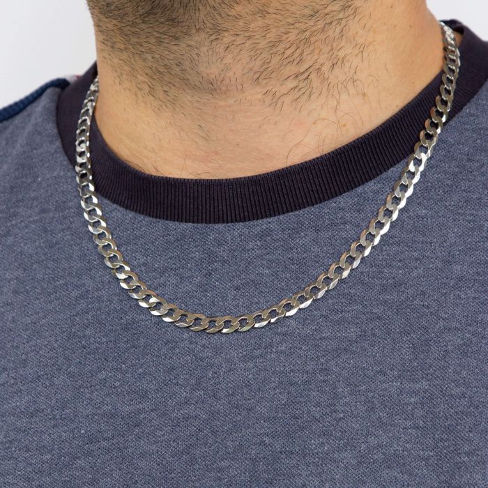 Gecko Jewellery Sterling Silver Diamond Cut Curb Chain Necklace – 56cm
