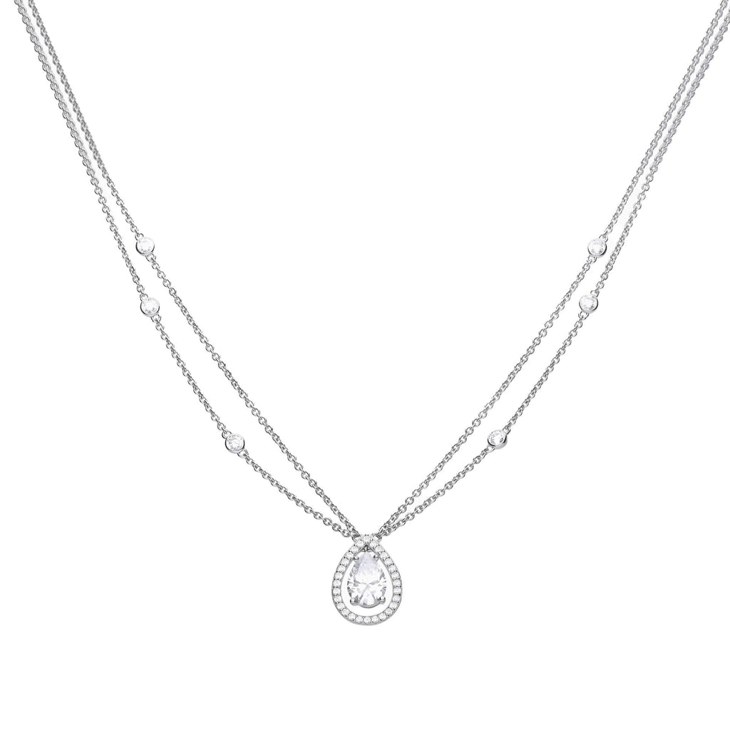 Diamonfire Teardrop Zirconia Double Chain Necklace in Sterling Silver