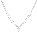 Diamonfire Teardrop Zirconia Double Chain Necklace in Sterling Silver
