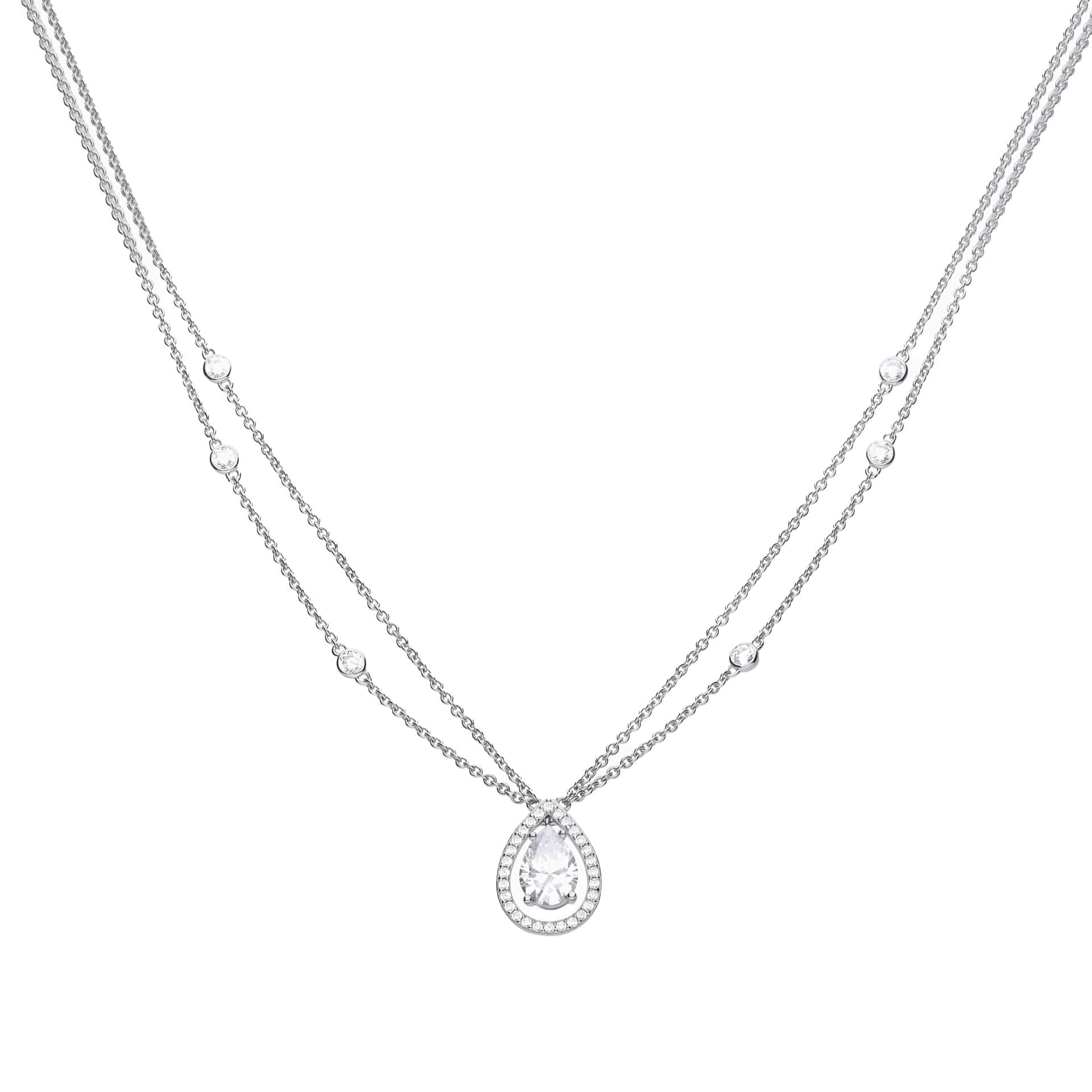 Diamonfire Teardrop Zirconia Double Chain Necklace in Sterling Silver