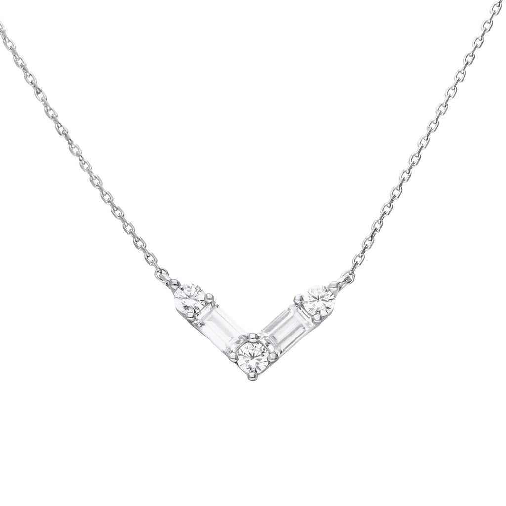 Diamonfire V Shaped Zirconia Necklace | Sterling Silver & Platinum Plated
