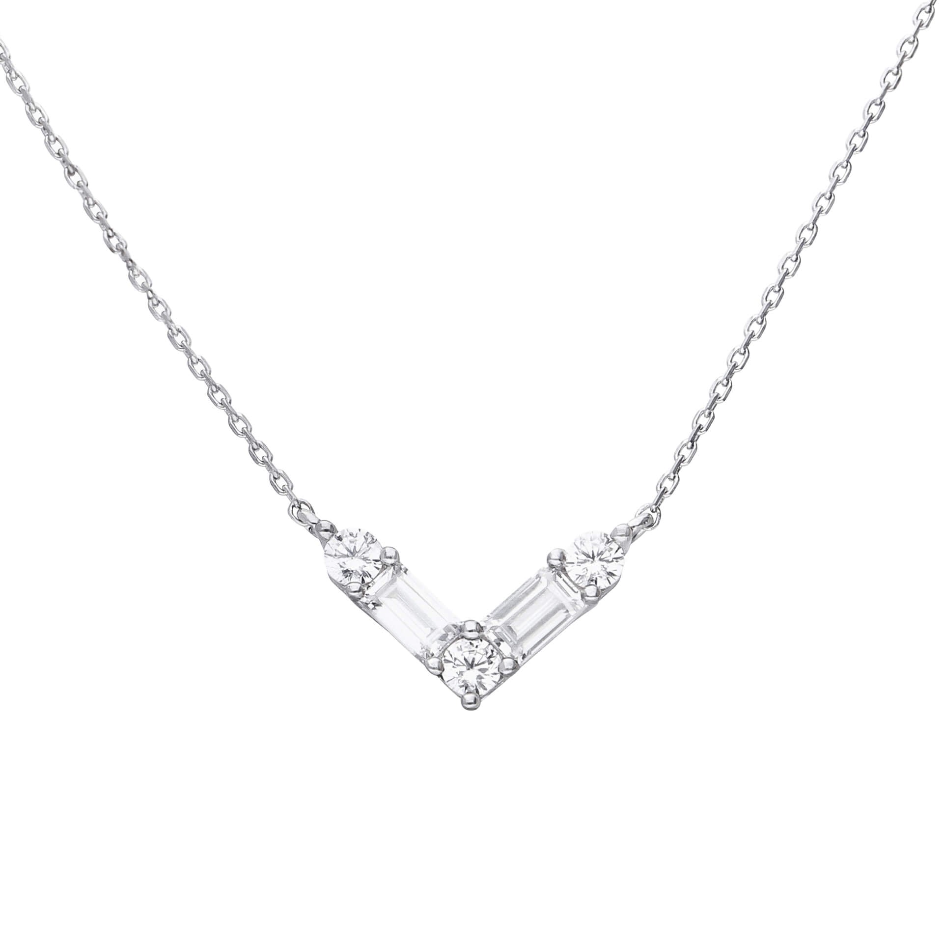 Diamonfire V Shaped Zirconia Necklace | Sterling Silver & Platinum Plated