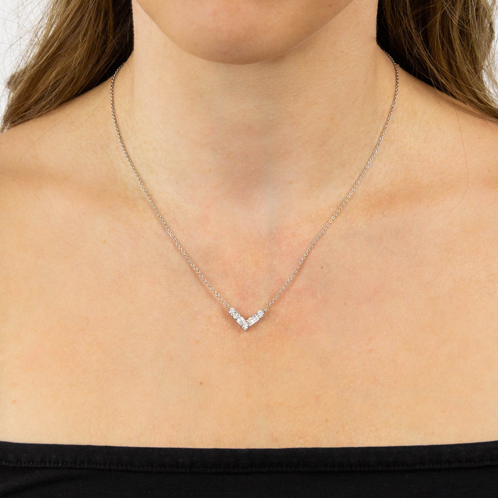 Diamonfire V Shaped Zirconia Necklace | Sterling Silver & Platinum Plated