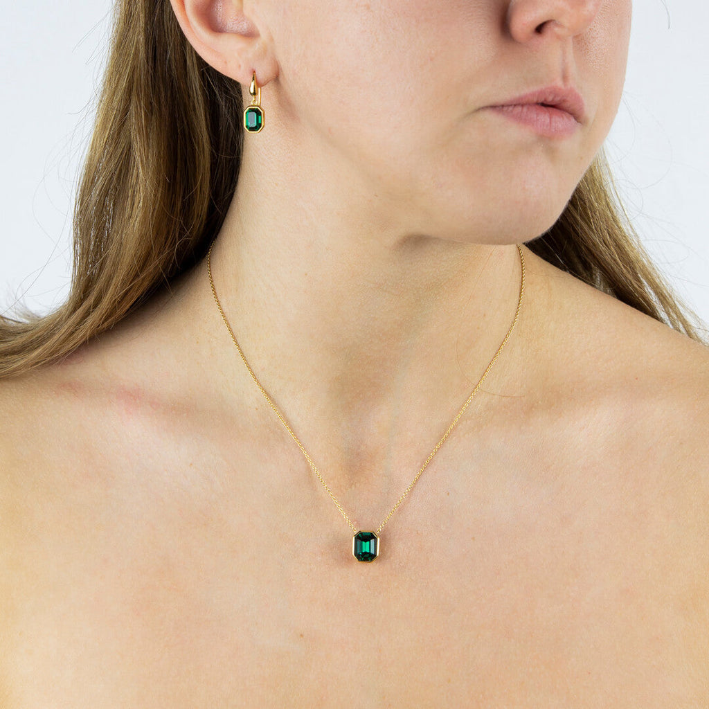 Gecko Jewellery Elongated Octagon Crystal Necklace in Sterling Silver