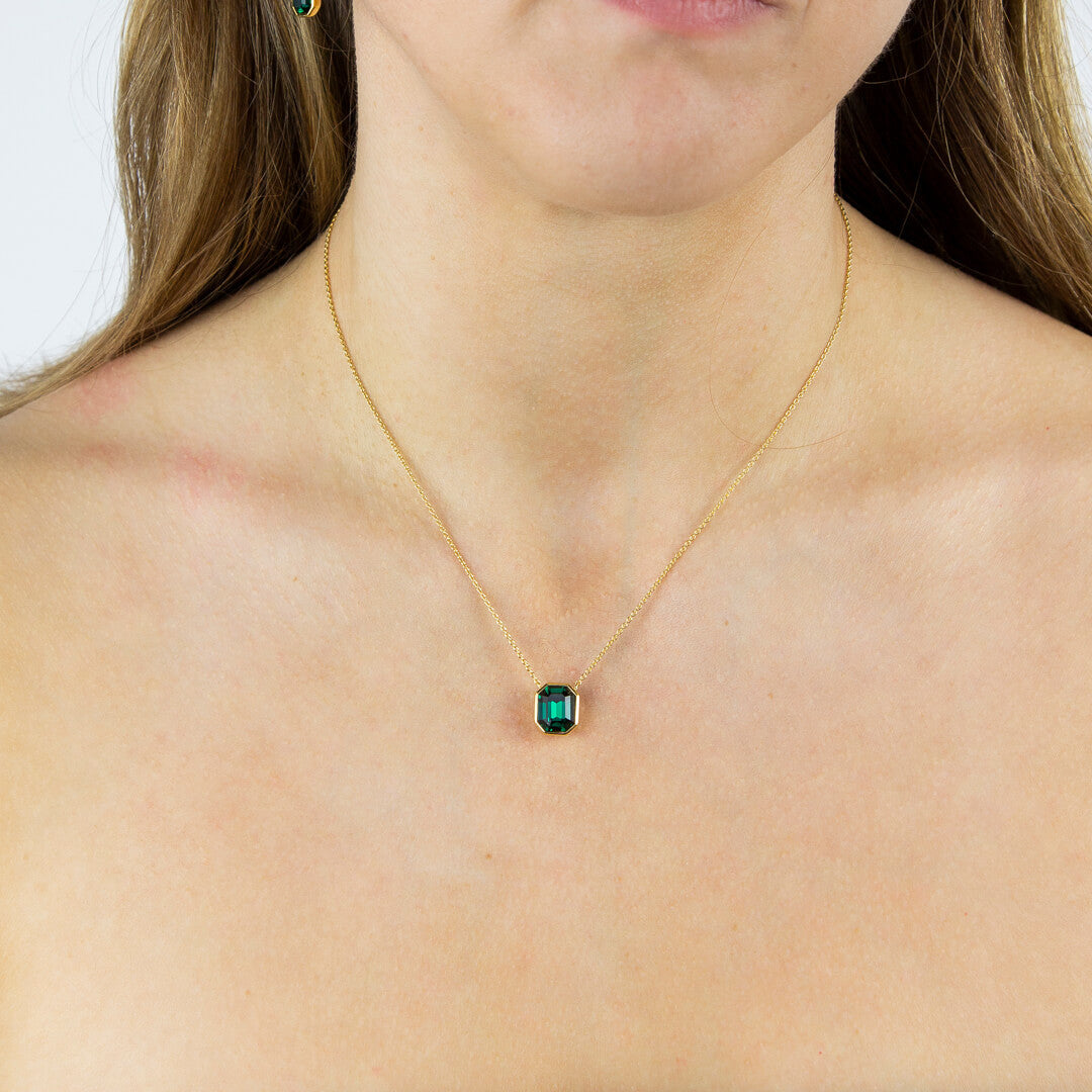 Gecko Jewellery Elongated Octagon Crystal Necklace in Sterling Silver