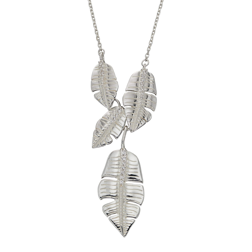 Gecko Jewellery Sterling Silver Multi Leaf Drop Necklace | 40-45cm