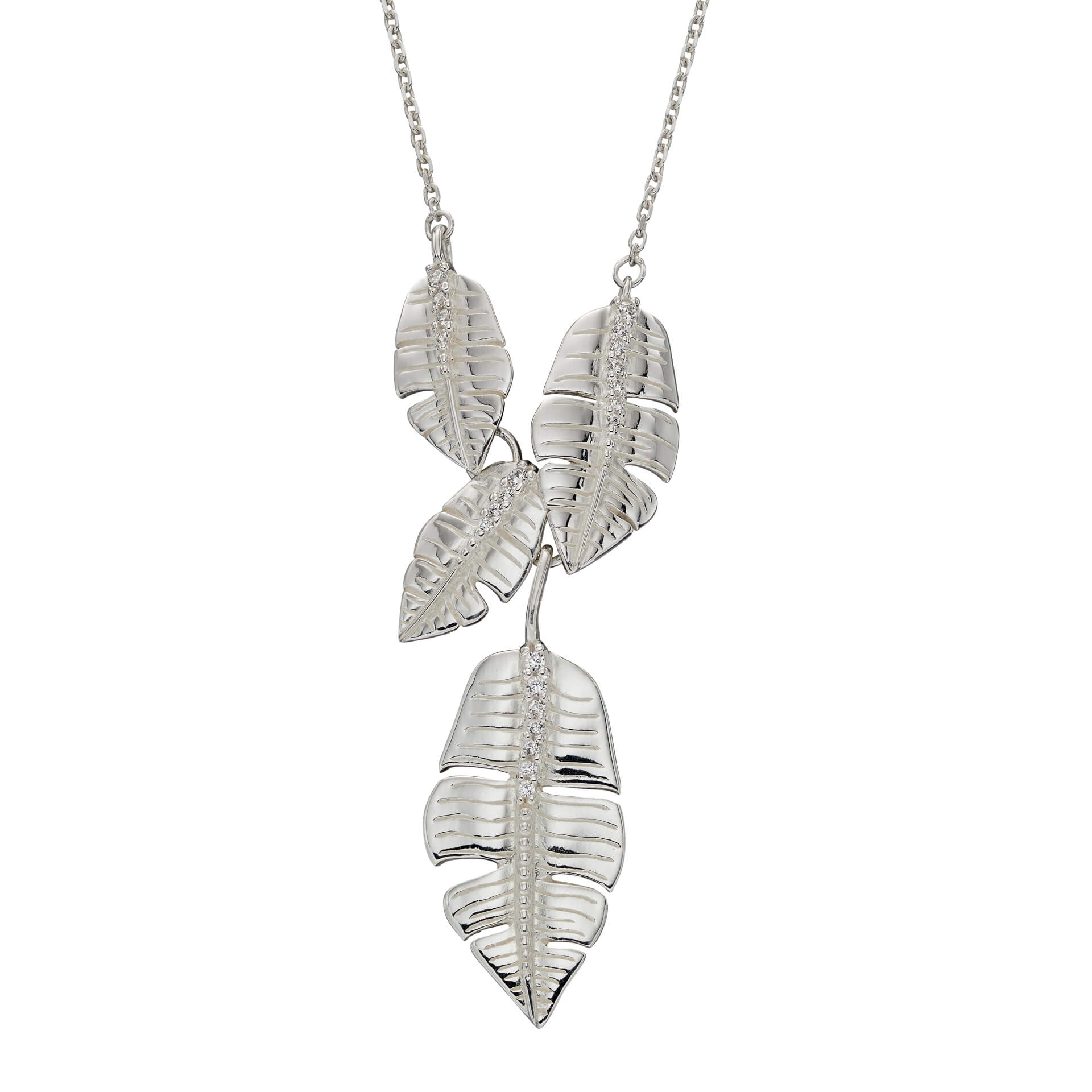 Gecko Jewellery Sterling Silver Multi Leaf Drop Necklace | 40-45cm