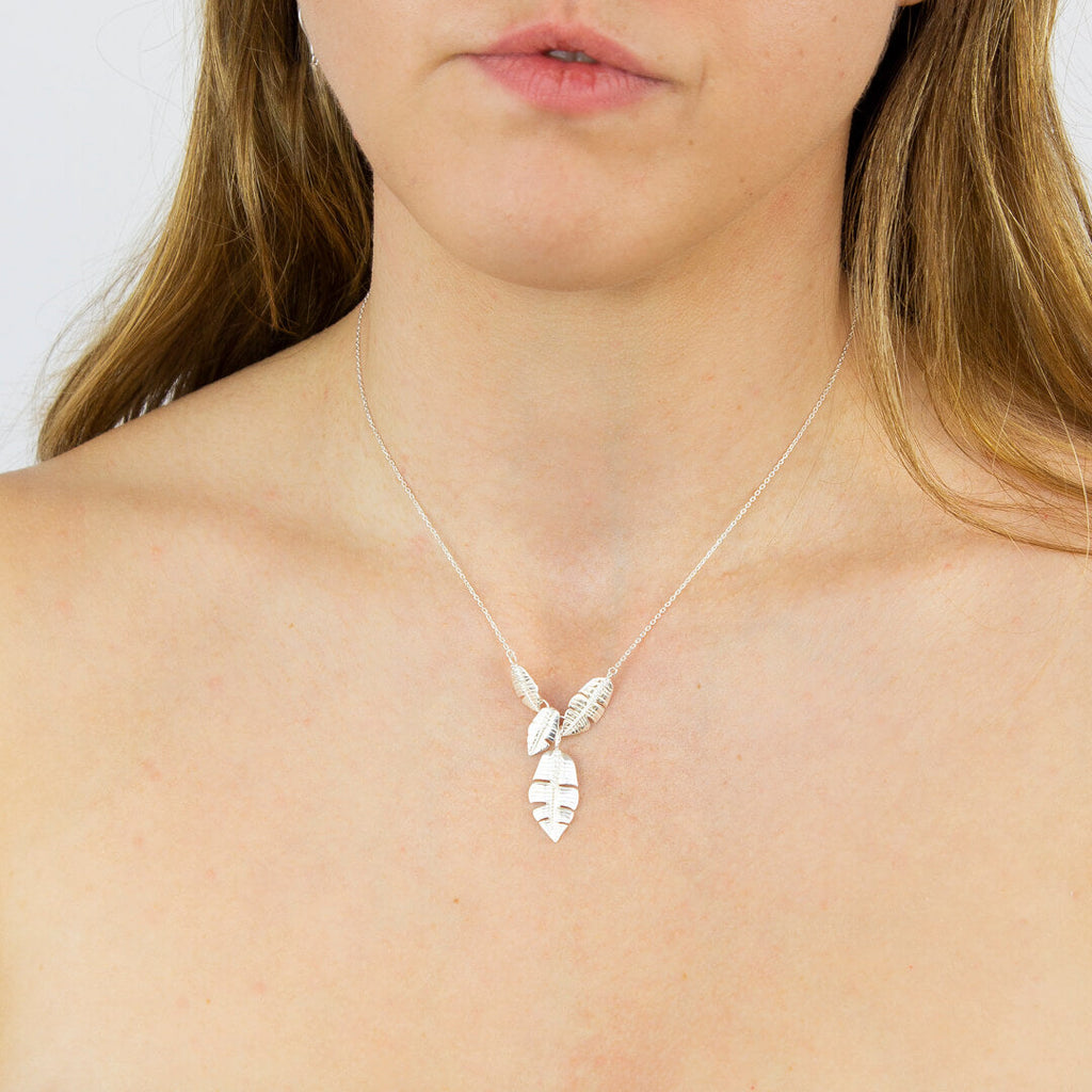 Gecko Jewellery Sterling Silver Multi Leaf Drop Necklace | 40-45cm
