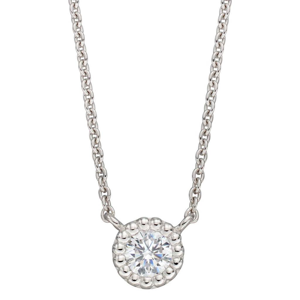 Gecko Jewellery Millegrain Edge Cubic Zirconia Necklace in Silver