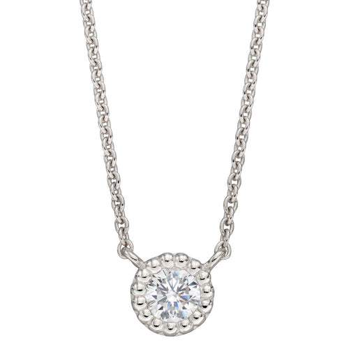 Gecko Jewellery Millegrain Edge Cubic Zirconia Necklace in Silver