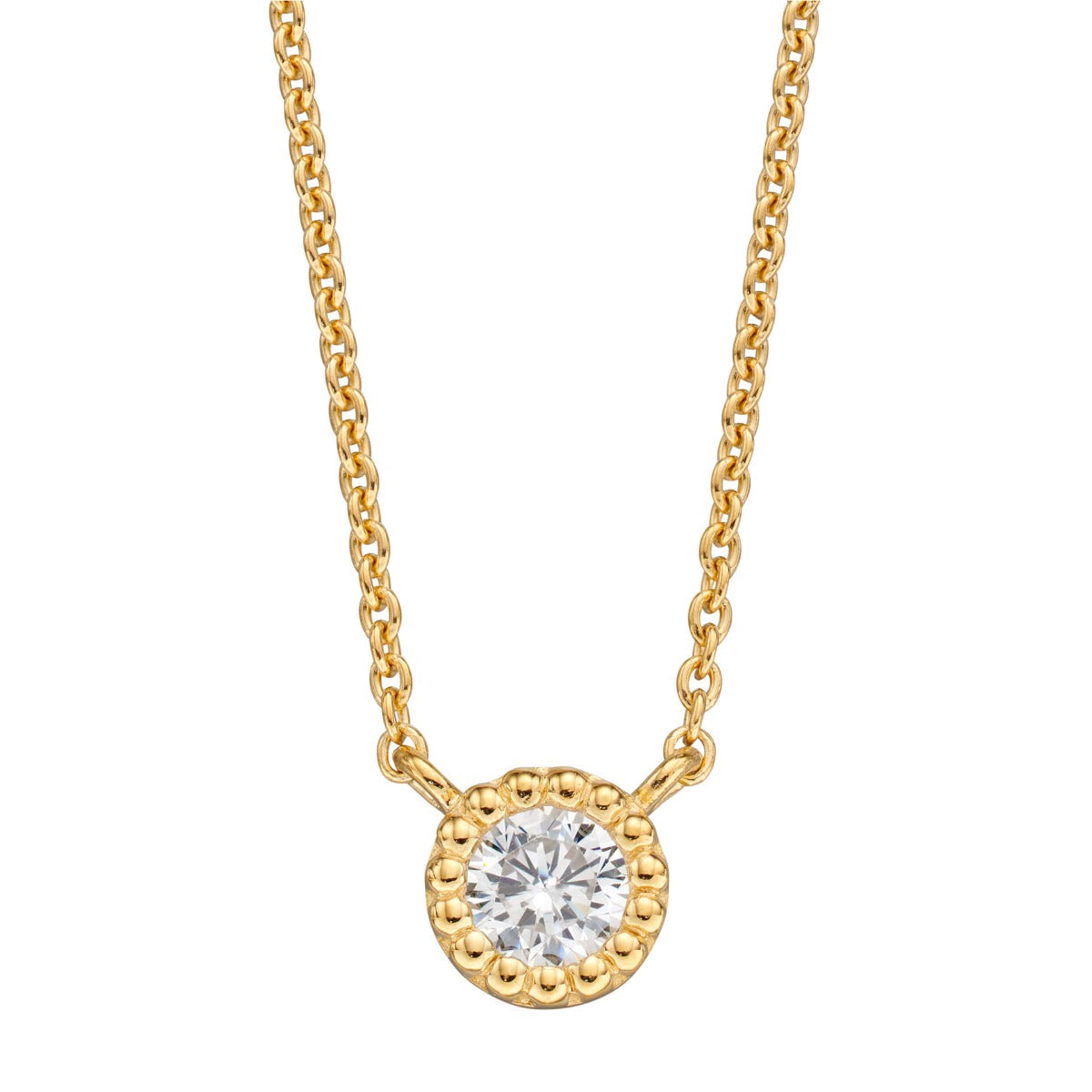 Gecko Jewellery Millegrain Edge Cubic Zirconia Necklace in Silver
