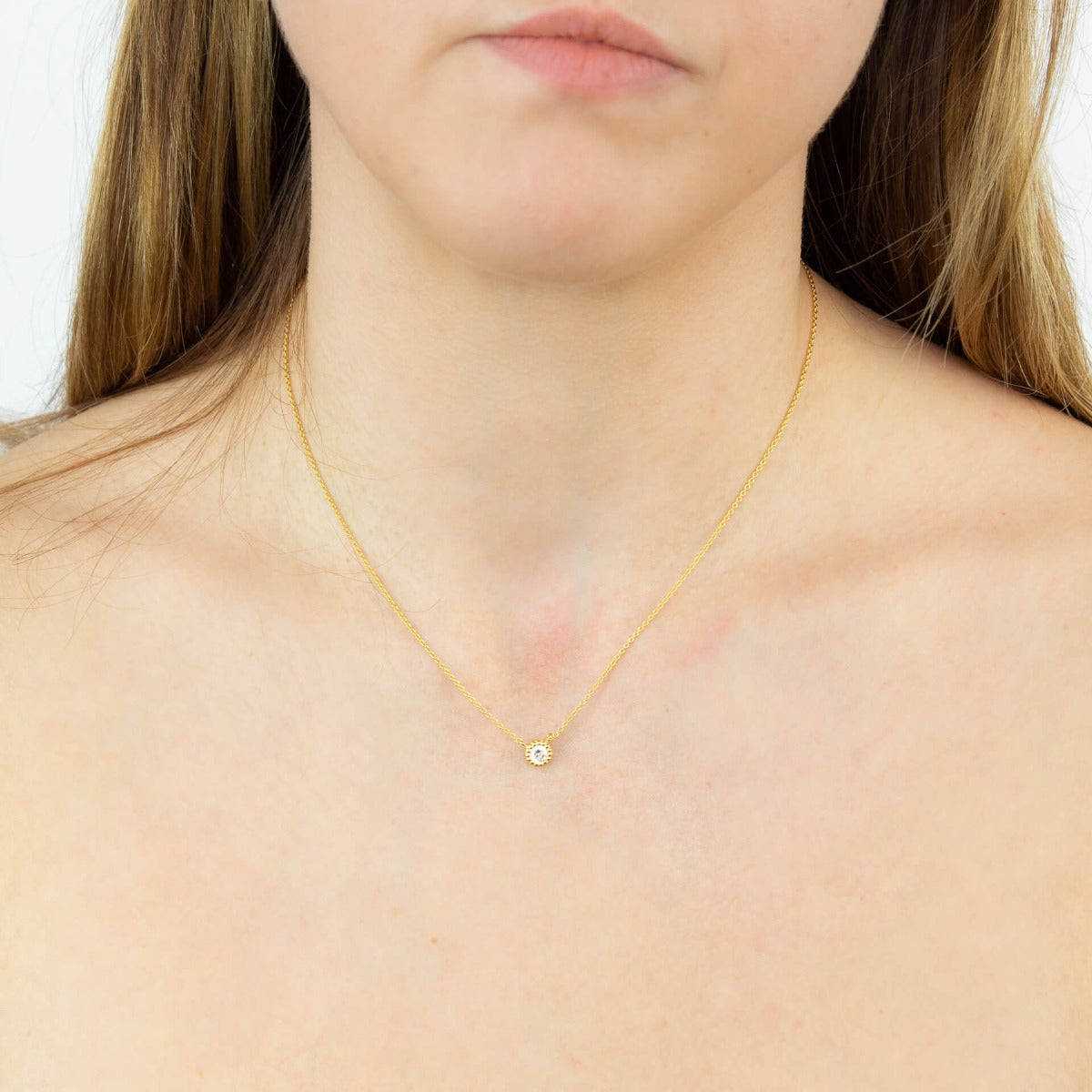 Gecko Jewellery Millegrain Edge Cubic Zirconia Necklace in Silver