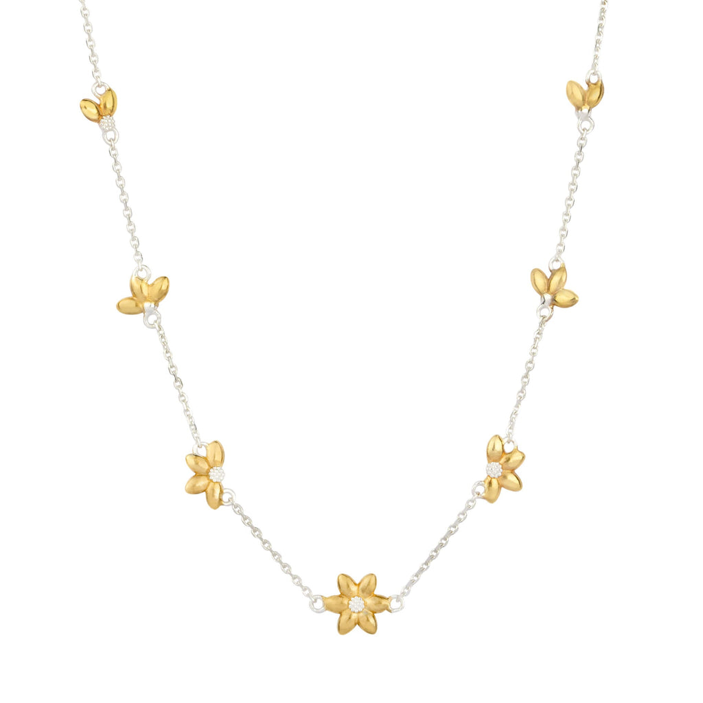 Gecko Jewellery Sunflower Station Necklace | Yellow Gold Plated Silver