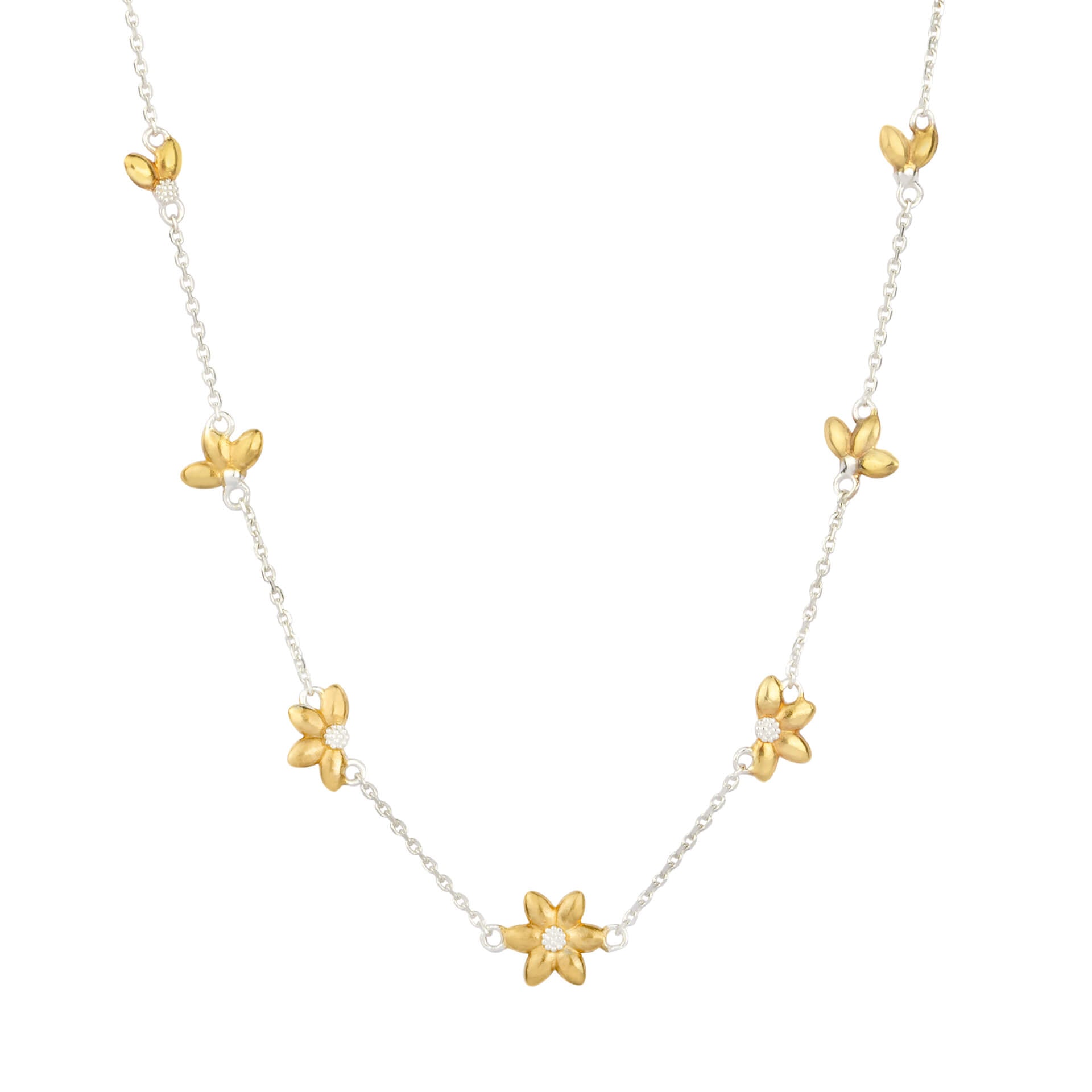 Gecko Jewellery Sunflower Station Necklace | Yellow Gold Plated Silver