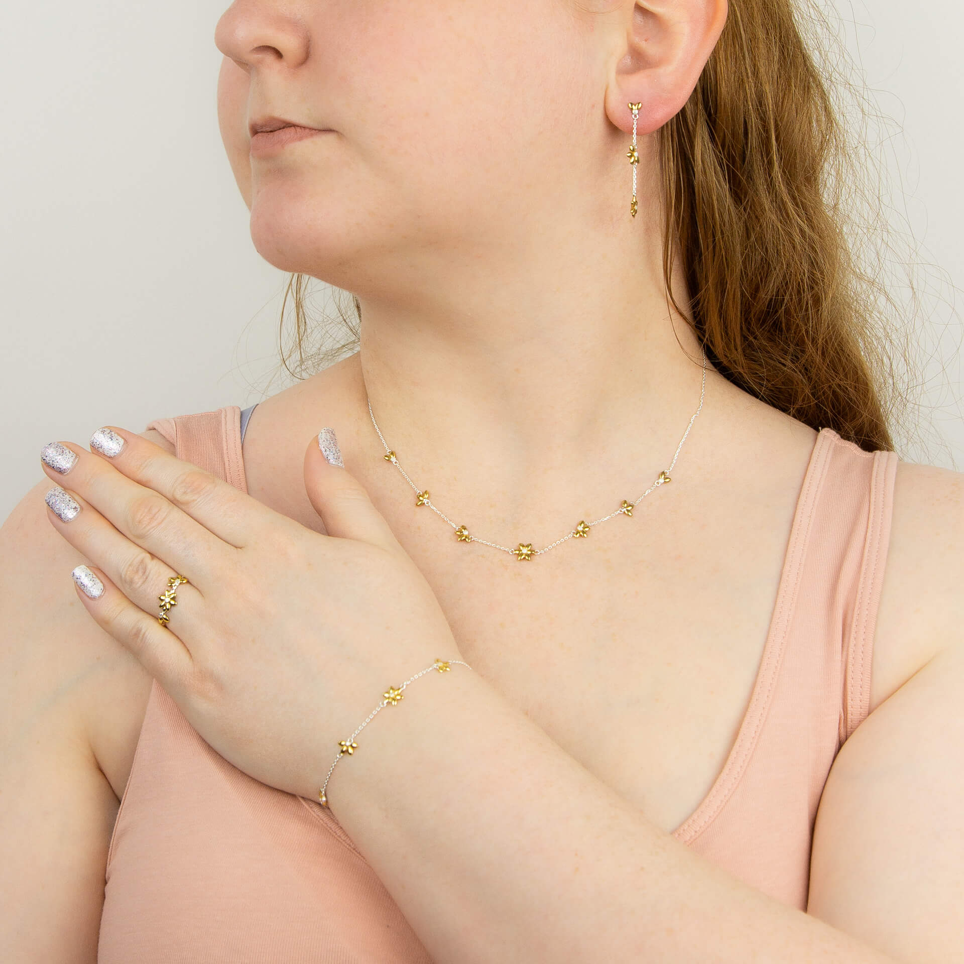 Gecko Jewellery Sunflower Station Necklace | Yellow Gold Plated Silver