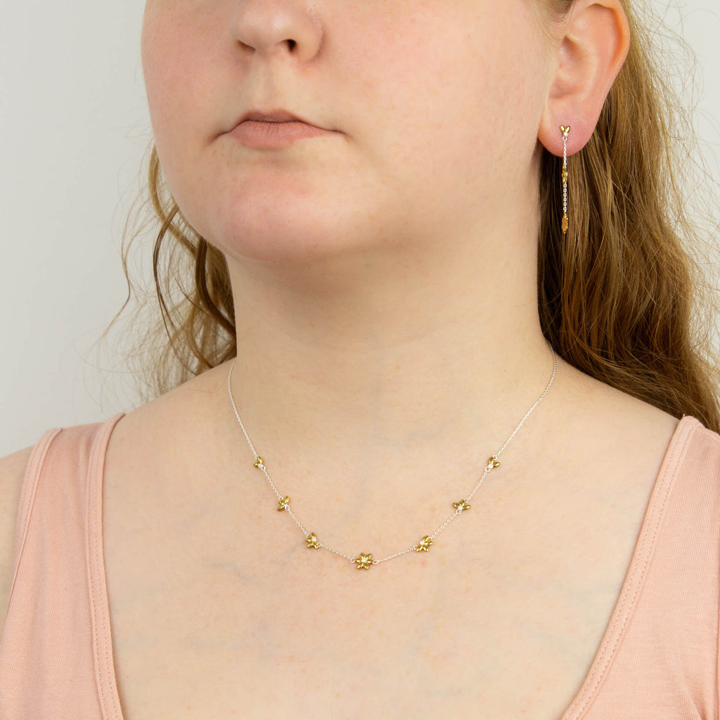 Gecko Jewellery Sunflower Station Necklace | Yellow Gold Plated Silver