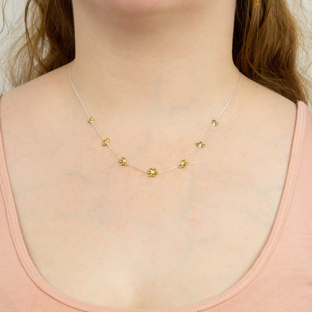 Gecko Jewellery Sunflower Station Necklace | Yellow Gold Plated Silver