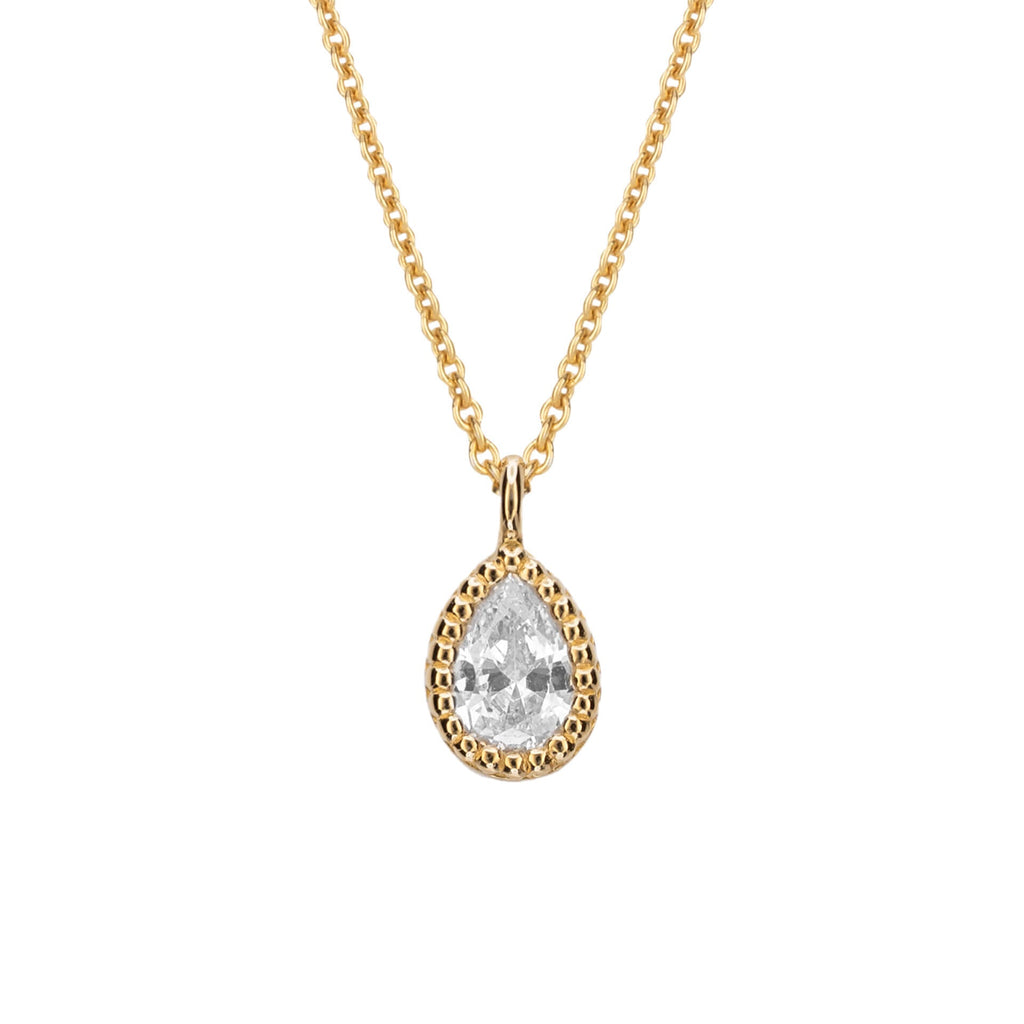 Gecko Jewellery Recycled Sterling Silver Cubic Zirconia Teardrop Necklace