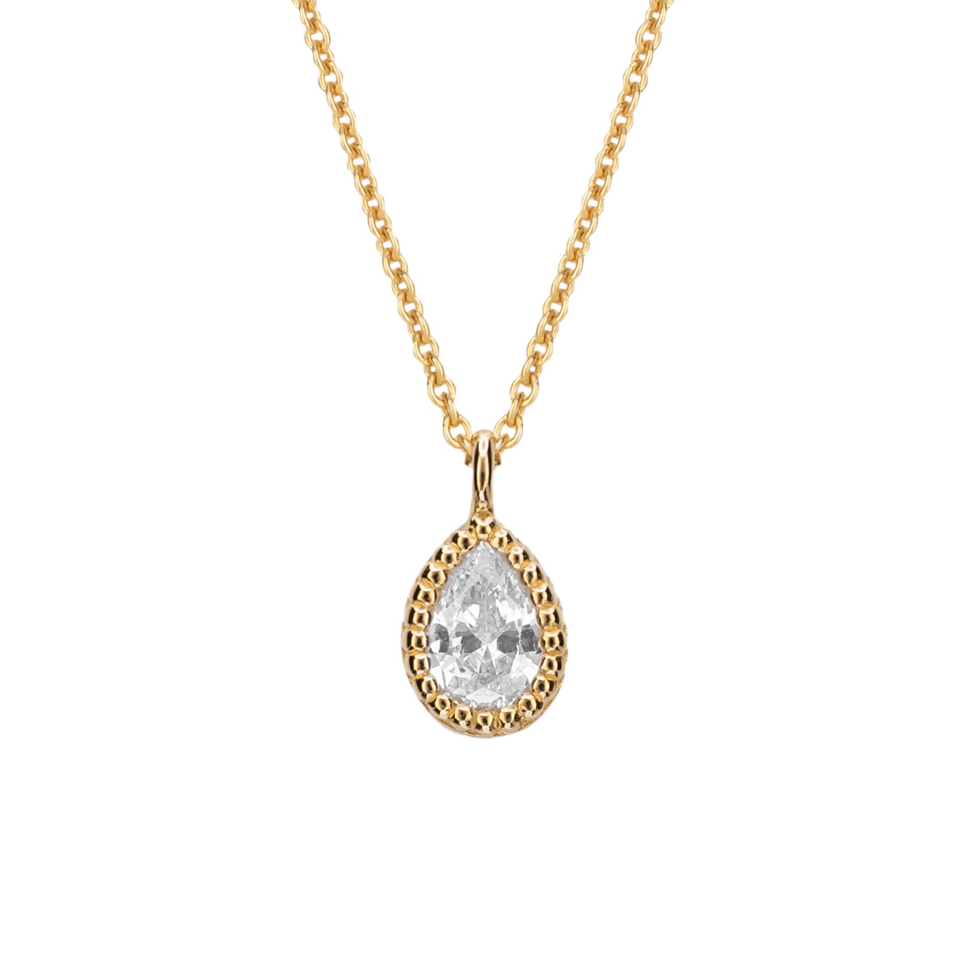 Gecko Jewellery Recycled Sterling Silver Cubic Zirconia Teardrop Necklace