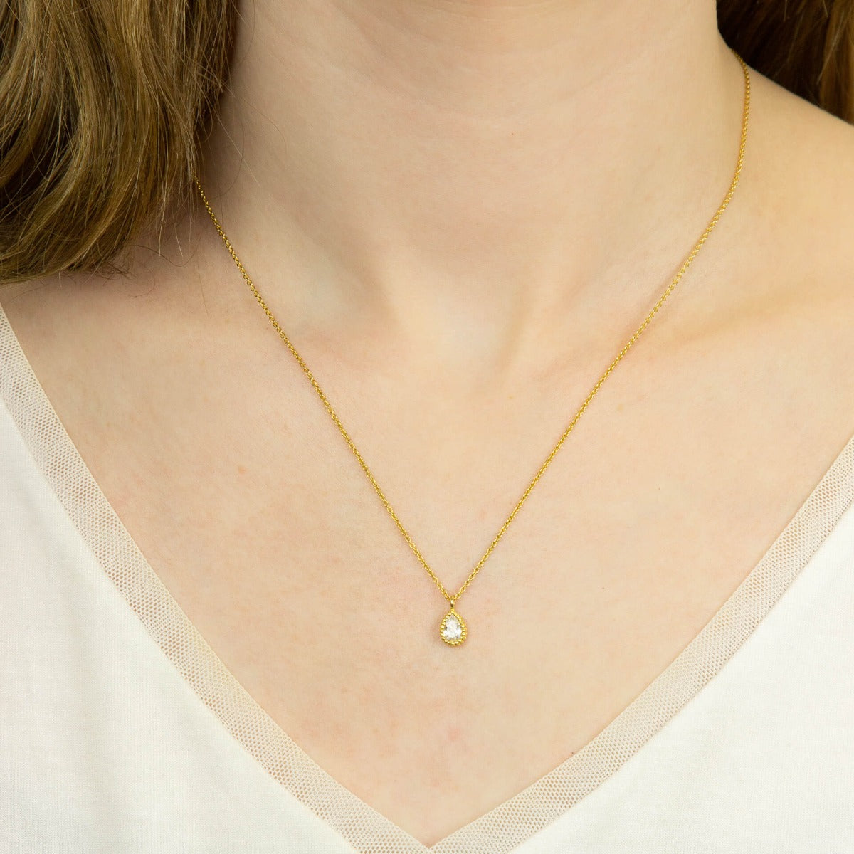 Gecko Jewellery Recycled Sterling Silver Cubic Zirconia Teardrop Necklace