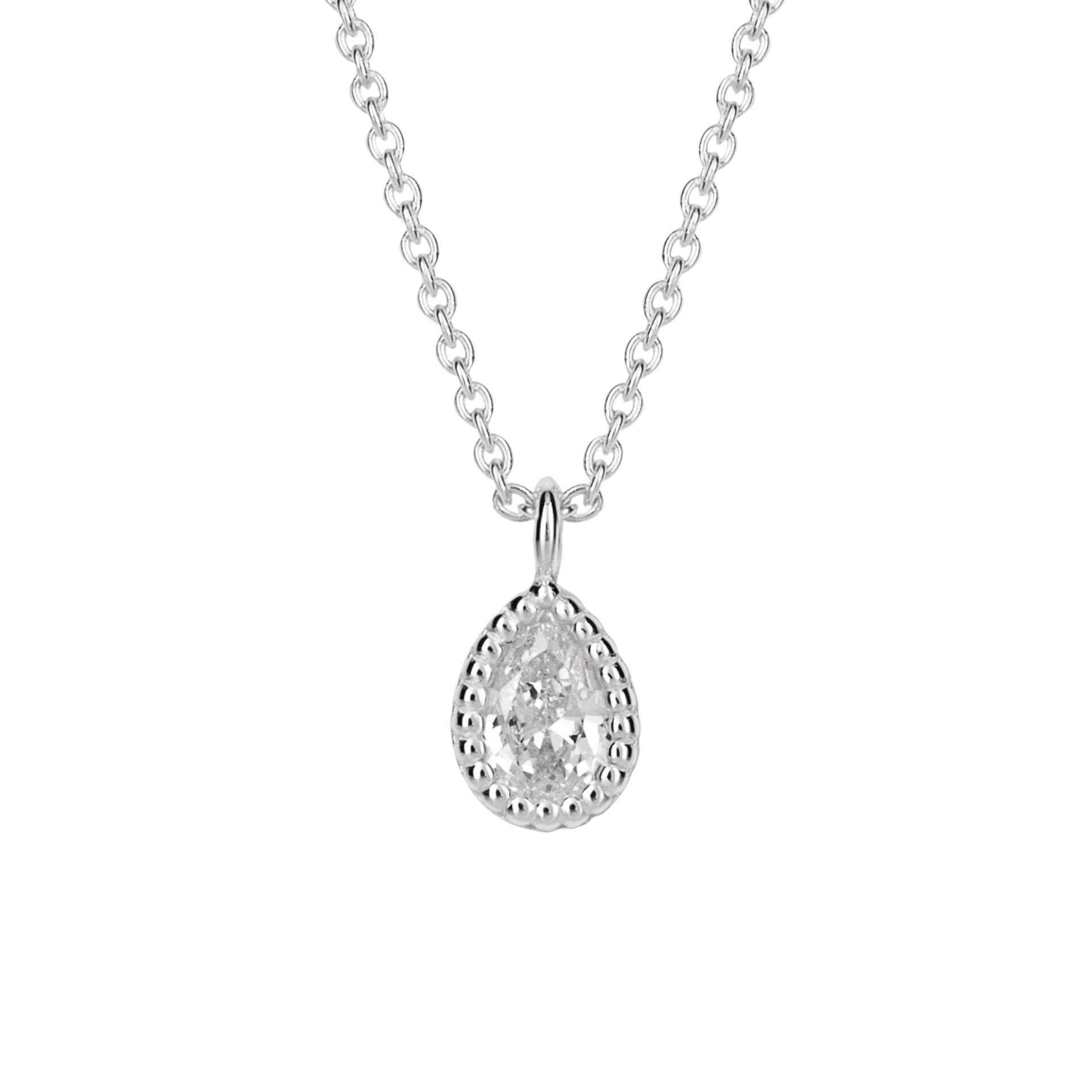 Gecko Jewellery Recycled Sterling Silver Cubic Zirconia Teardrop Necklace