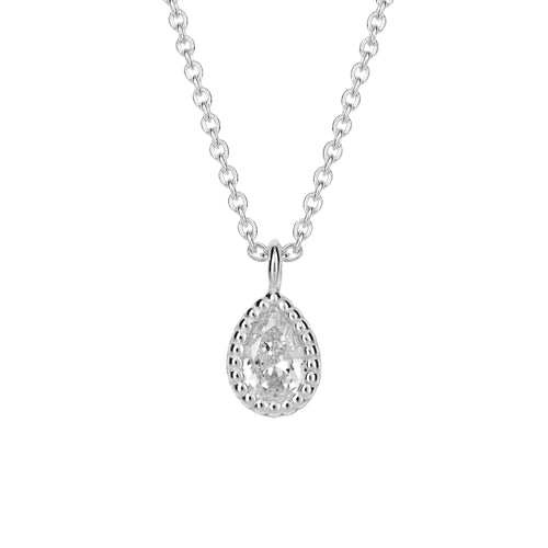 Gecko Jewellery Recycled Sterling Silver Cubic Zirconia Teardrop Necklace