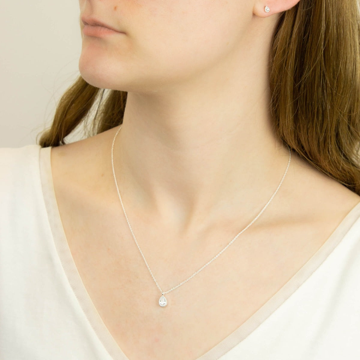 Gecko Jewellery Recycled Sterling Silver Cubic Zirconia Teardrop Necklace
