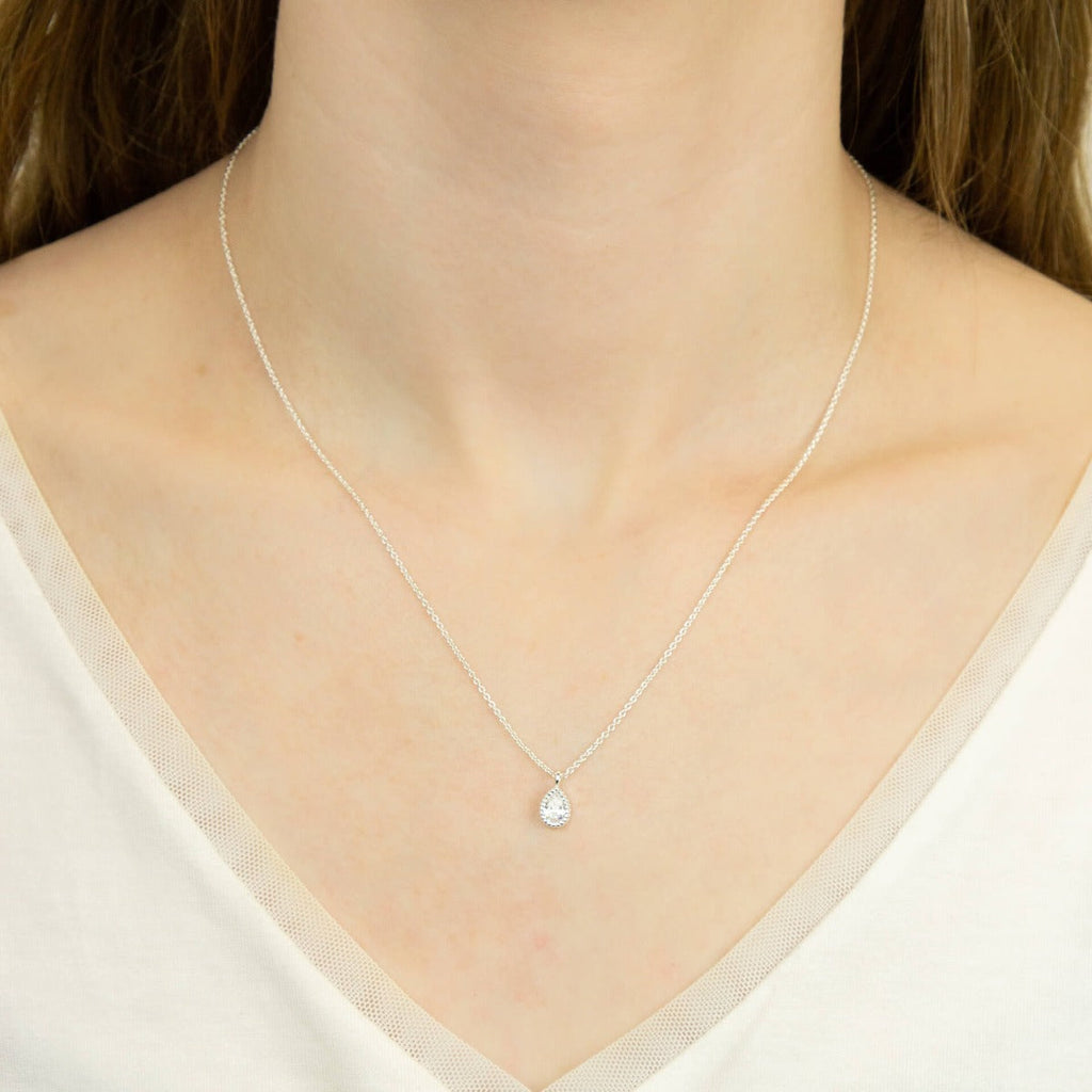 Gecko Jewellery Recycled Sterling Silver Cubic Zirconia Teardrop Necklace