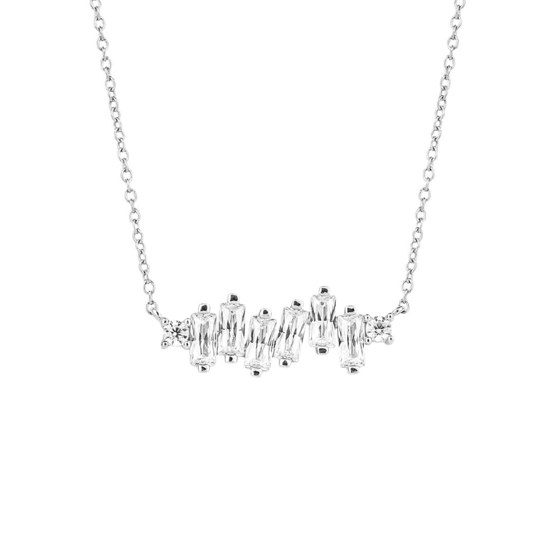 Gecko Jewellery Multi Baguette Zirconia Bar Necklace – 40-45cm Chain