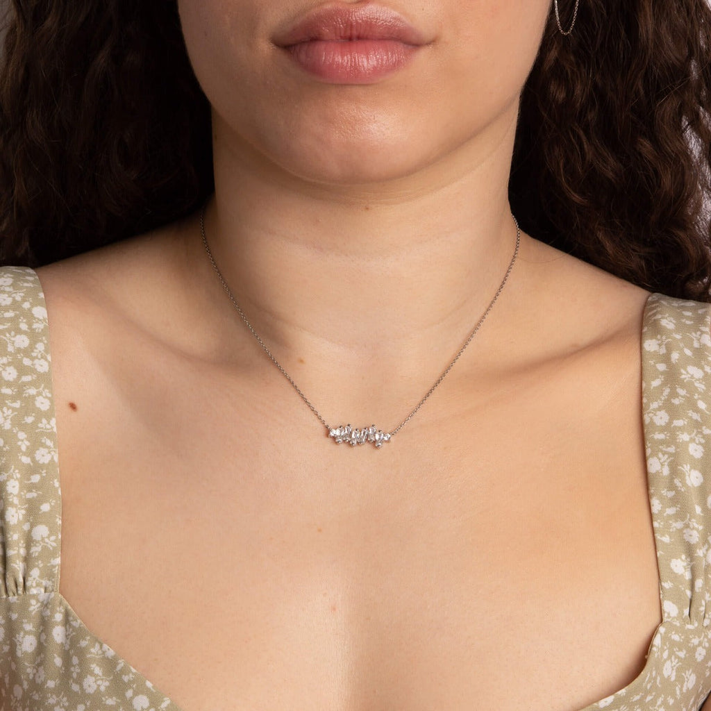 Gecko Jewellery Multi Baguette Zirconia Bar Necklace – 40-45cm Chain
