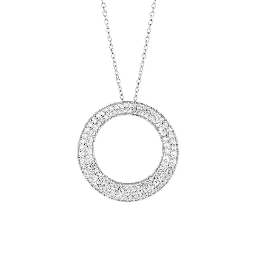 Diamonfire Pave Swirl Open Circle Necklace in Sterling Silver