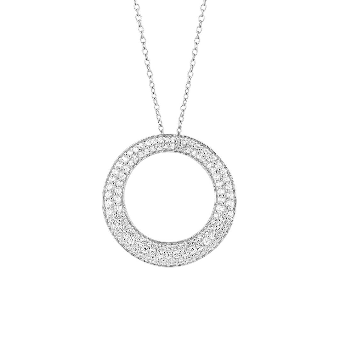 Diamonfire Pave Swirl Open Circle Necklace in Sterling Silver