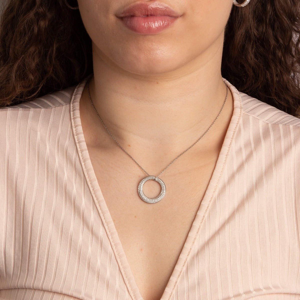Diamonfire Pave Swirl Open Circle Necklace in Sterling Silver