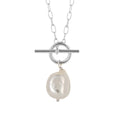 Gecko Jewellery T-Bar Chain Necklace with White Pearl in Sterling Silver