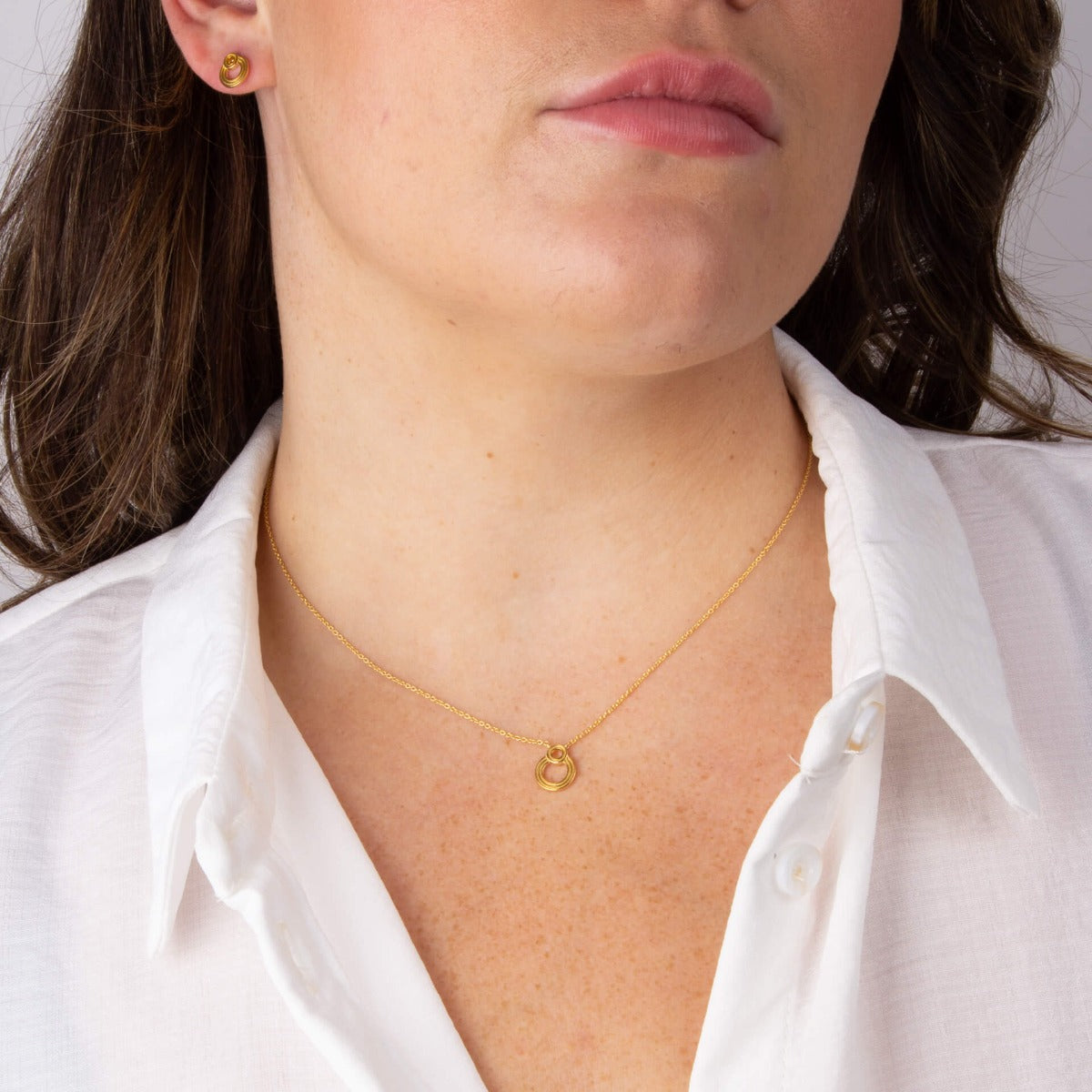 Gecko Jewellery Ridged Double Open Circle Necklace - Sterling Silver