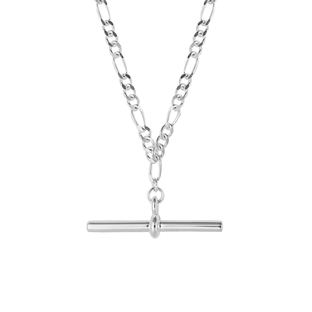 Gecko Jewellery T-Bar Figaro Link Chain Necklace in Sterling Silver
