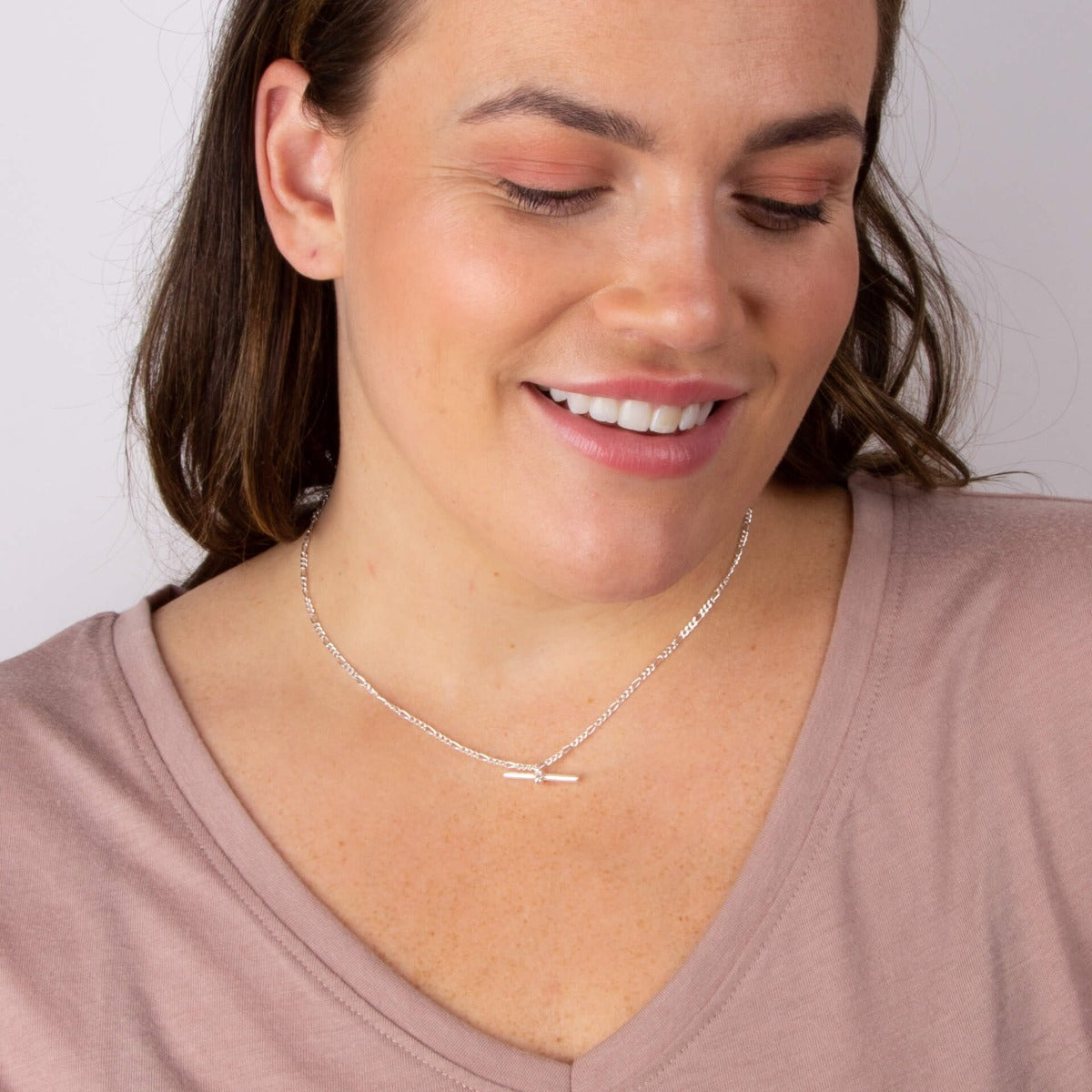 Gecko Jewellery T-Bar Figaro Link Chain Necklace in Sterling Silver