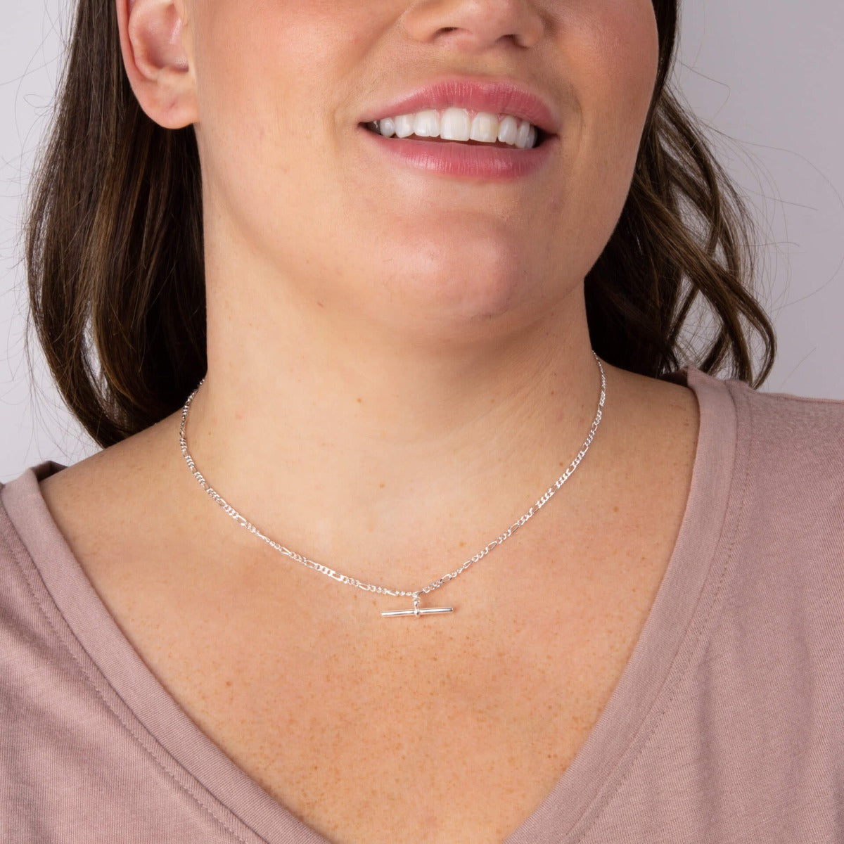 Gecko Jewellery T-Bar Figaro Link Chain Necklace in Sterling Silver