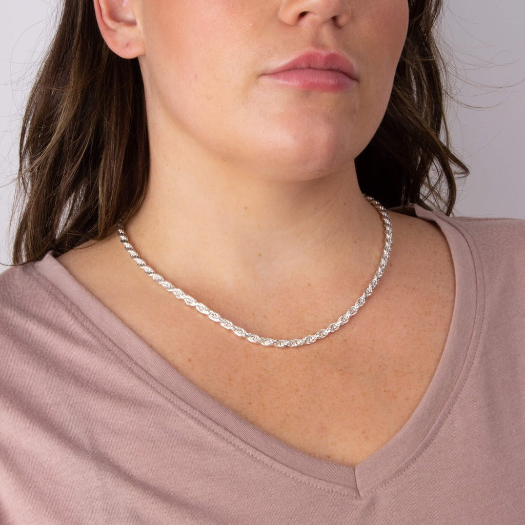 Gecko Jewellery Sterling Silver Diamond Cut Rope Chain Necklace – 51cm