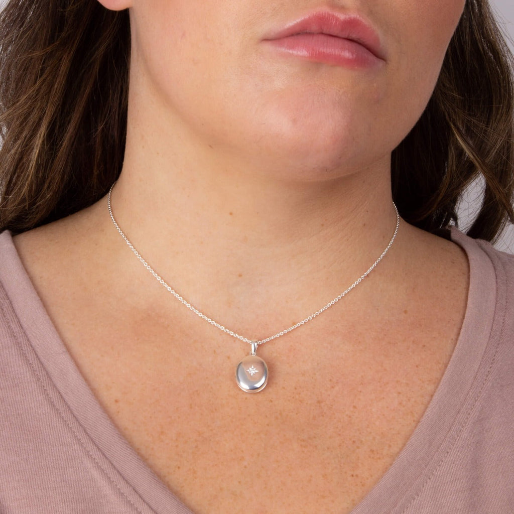 Gecko Jewellery Recycled Sterling Silver Oval Locket with Starburst CZ