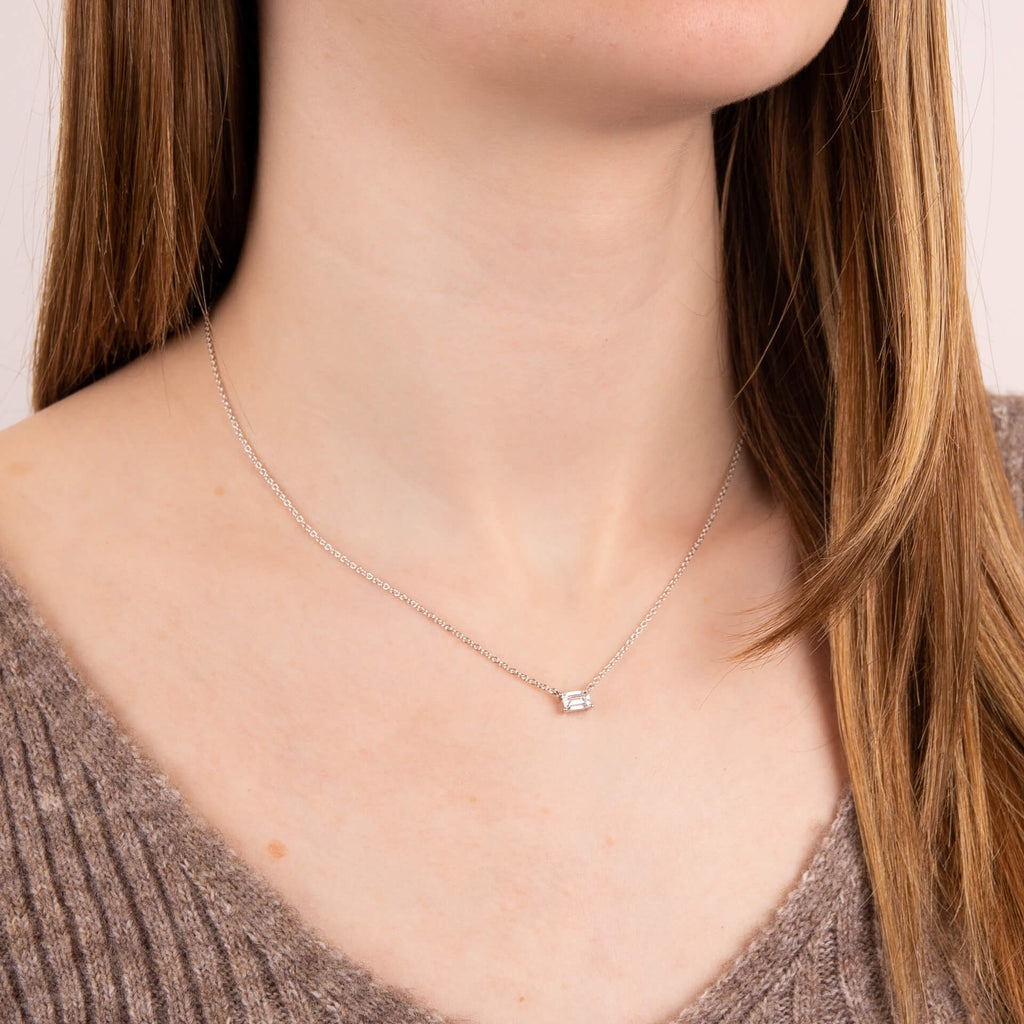 Gecko Jewellery Floating Baguette Zirconia Necklace in Sterling Silver