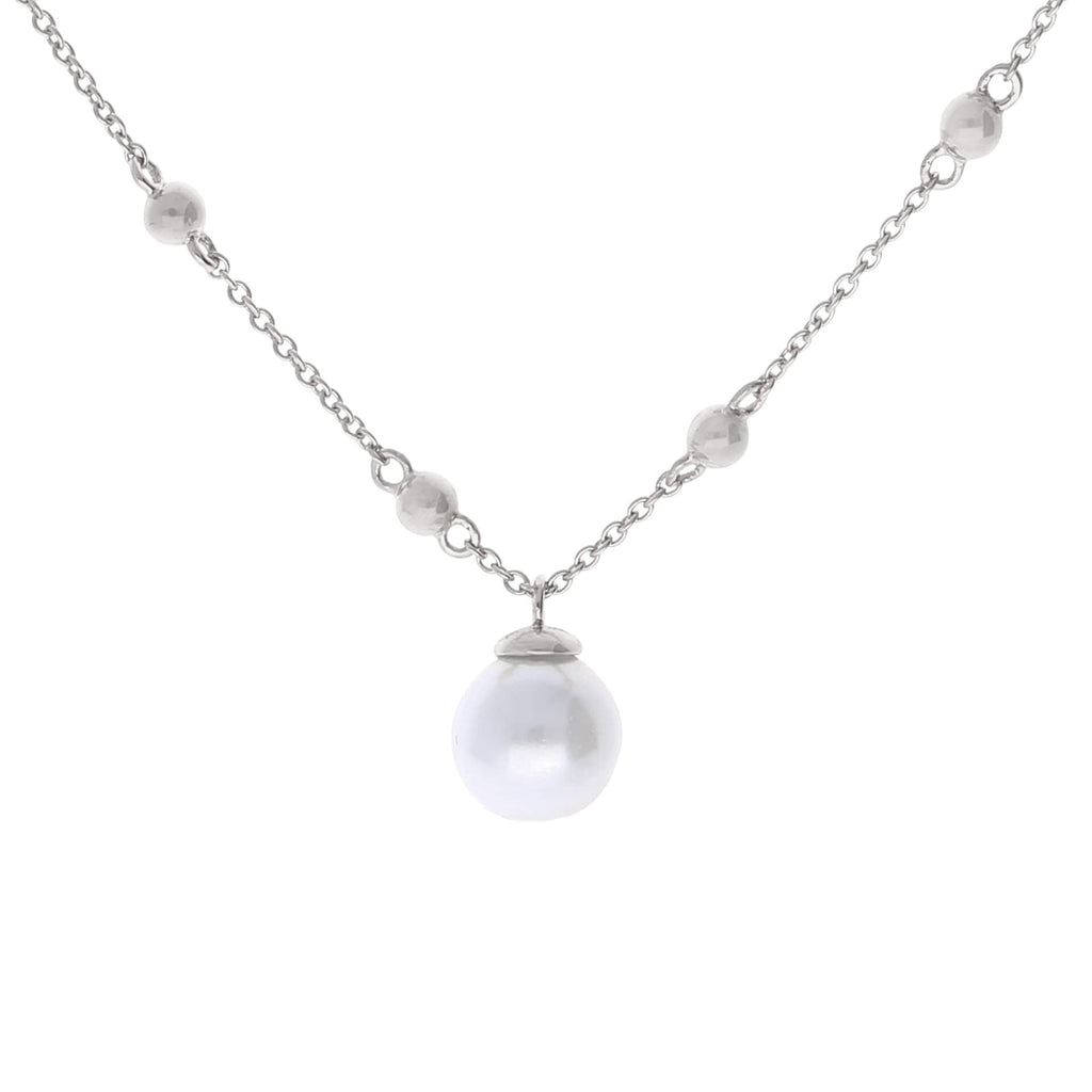 Gecko Jewellery Shell Pearl Station Necklace in Plated Sterling Silver