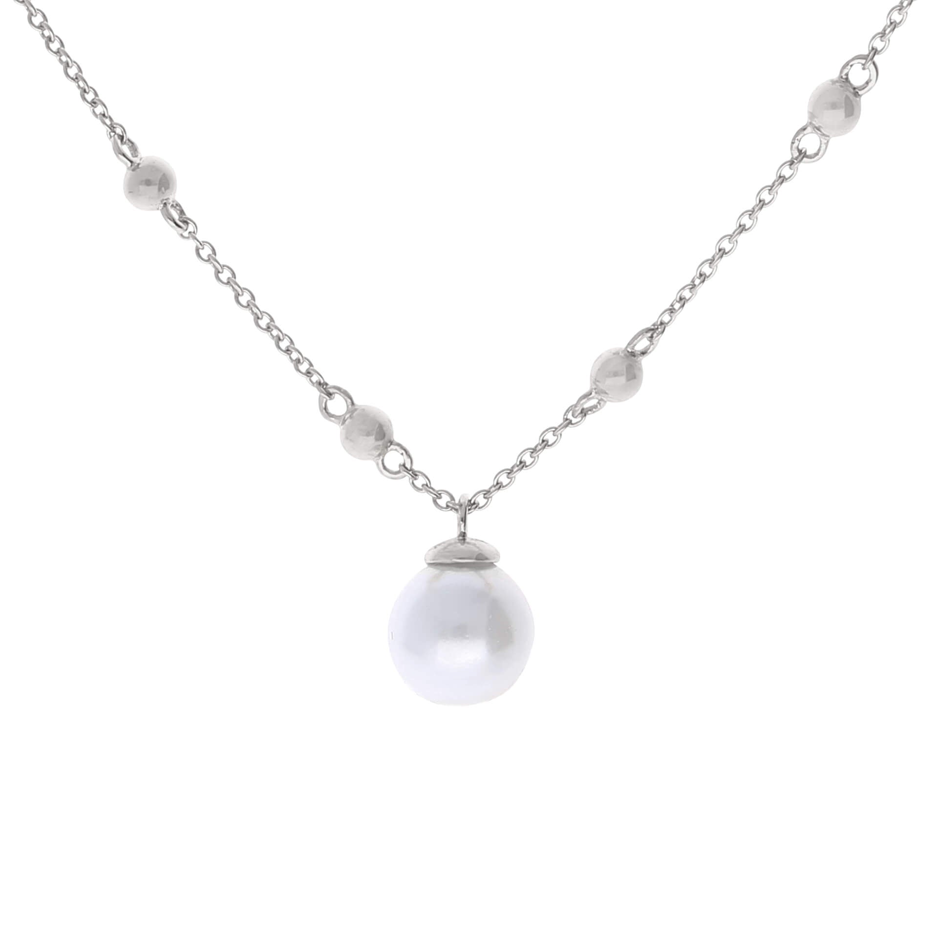 Gecko Jewellery Shell Pearl Station Necklace in Plated Sterling Silver