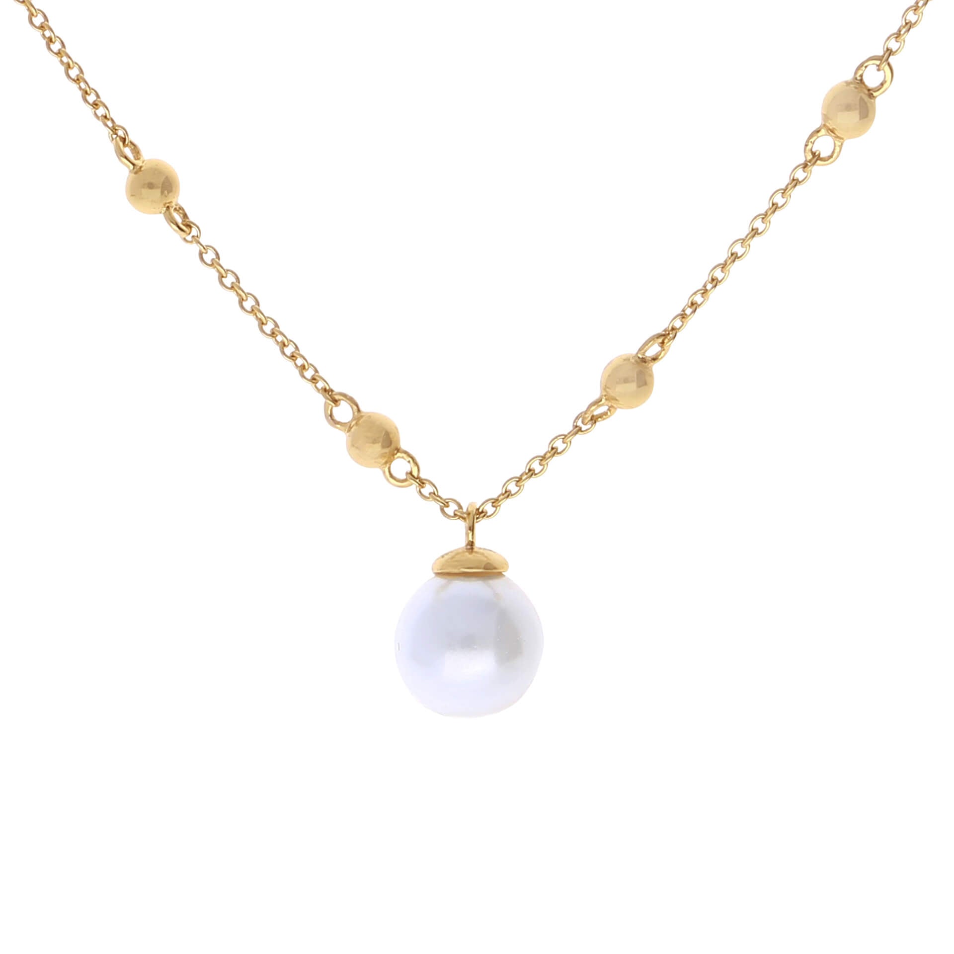 Gecko Jewellery Shell Pearl Station Necklace in Plated Sterling Silver