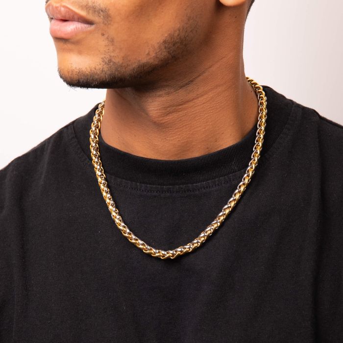 Gecko Jewellery Two Tone Spiga Link Necklace – Stainless Steel Chain