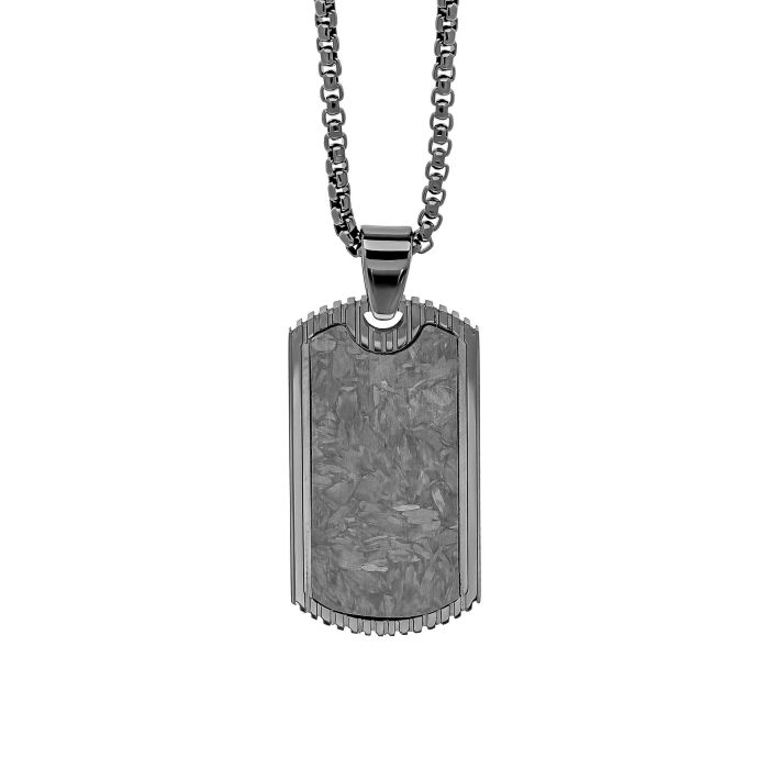 Gecko Jewellery Black Plated Steel & Carbon Fibre Dog Tag Pendant