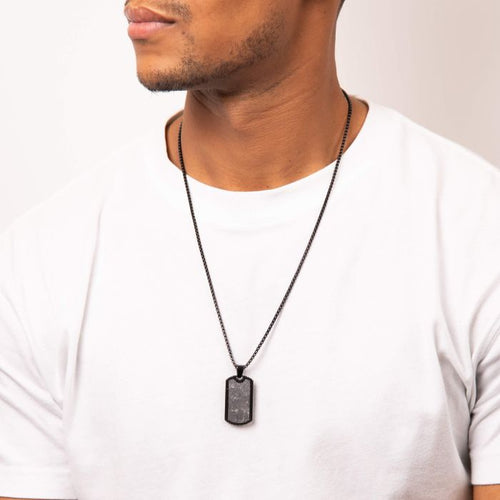 Gecko Jewellery Black Plated Steel & Carbon Fibre Dog Tag Pendant