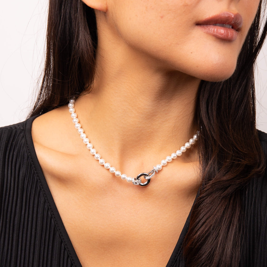 Gecko Jewellery Shell Pearl Necklace with Zirconia Sterling Silver Clasp